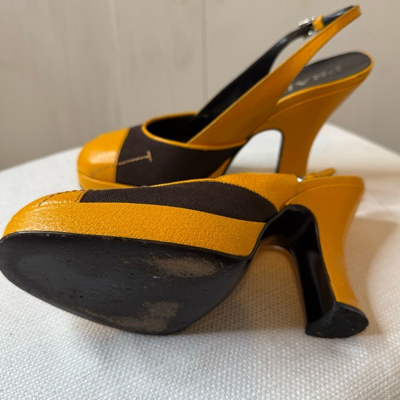 PRADA Brown & Mustard Yellow Leather Textile Heels 8.5 - Picture 16 of 16